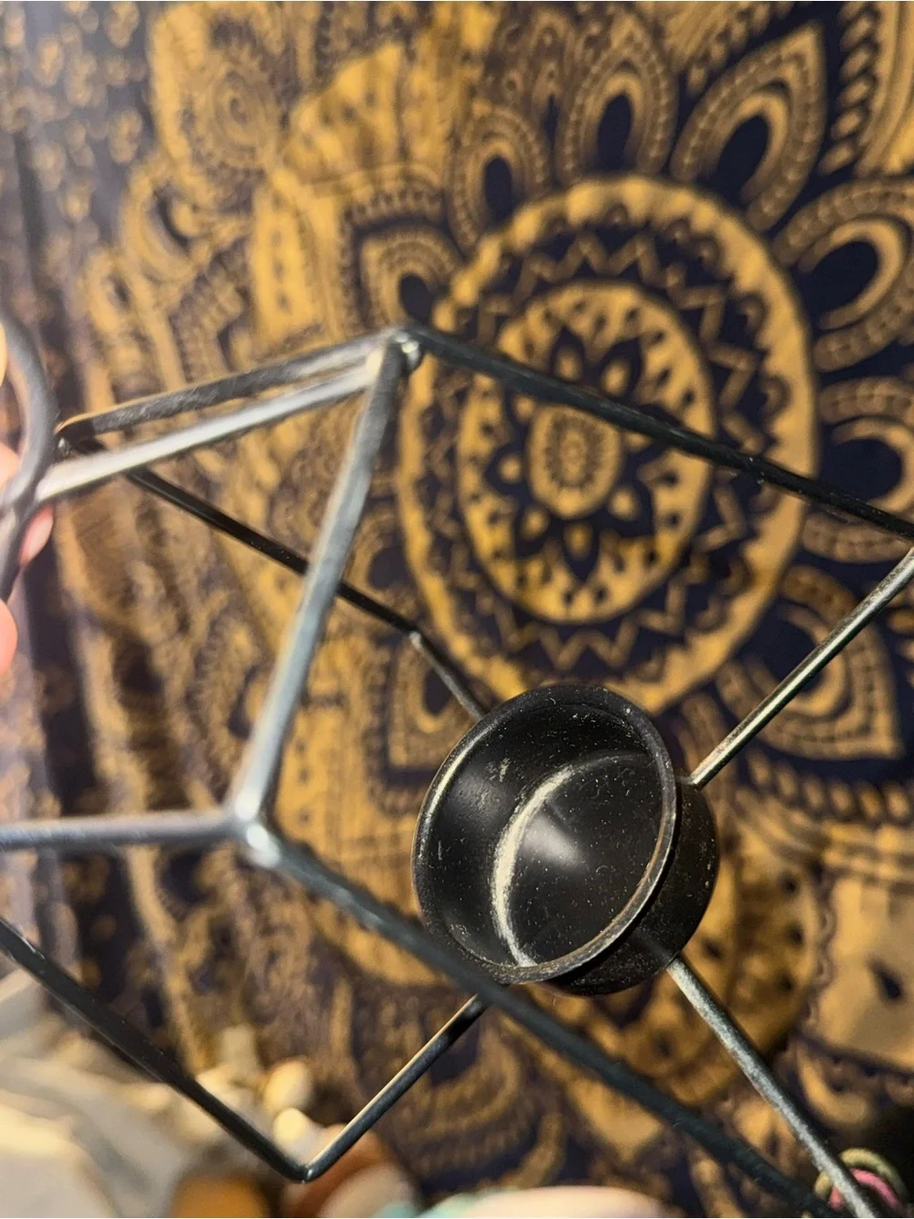Hanging Lantern on Curved Black Metal Stand